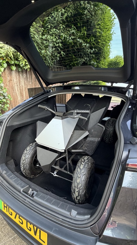 Cybertruck model sat in the Model Y boot