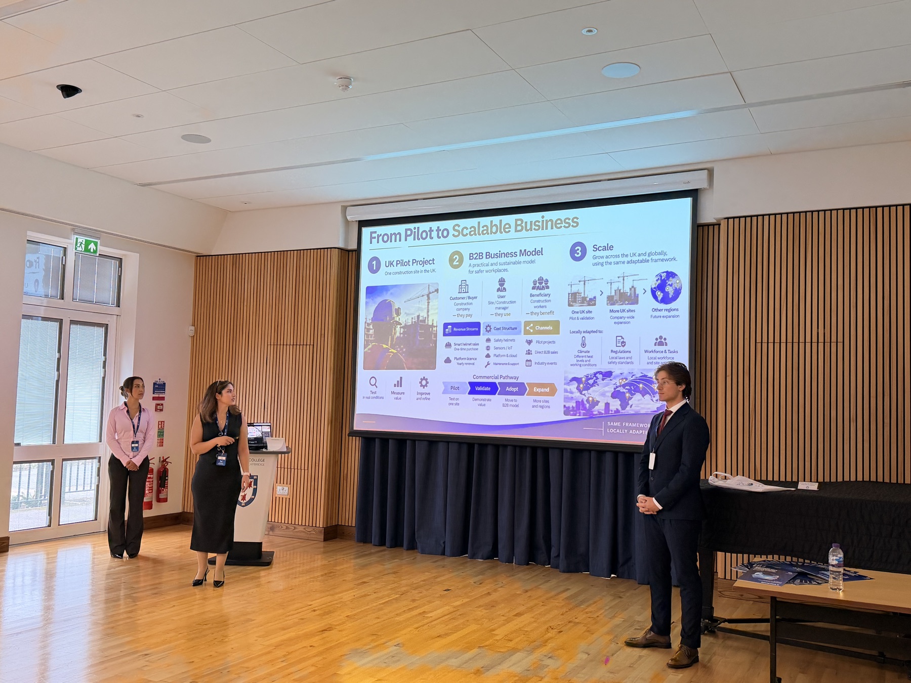 A team presenting their path from pilot to scalable business at the bootcamp